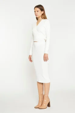 Glamorous Chic Escapes|Co-ords|Off White Rib Knit Wrap-Top -