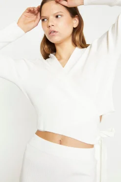 Glamorous Chic Escapes|Co-ords|Off White Rib Knit Wrap-Top -
