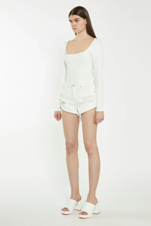 Glamorous Chic Escapes|Denim Shorts|Off White Ripped Denim Shorts -