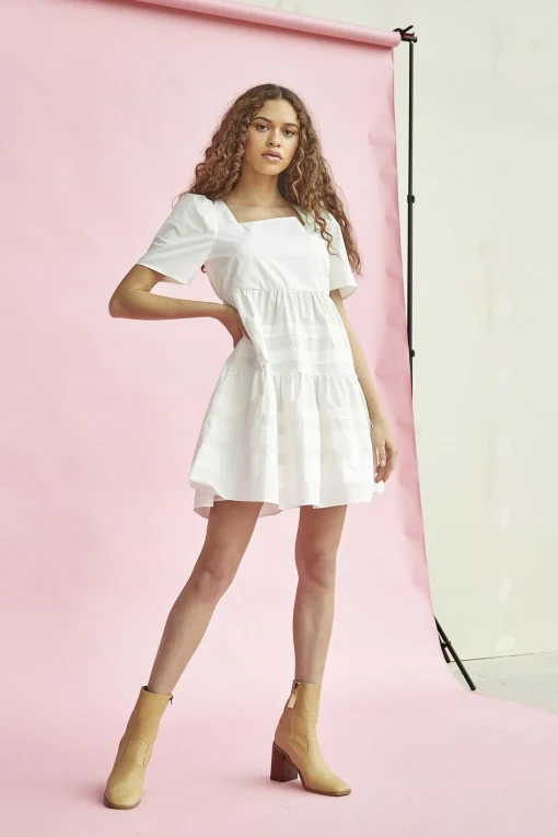Glamorous Mini Dresses|Mini Dresses|Off White Square-Neck Skater Mini-Dress -