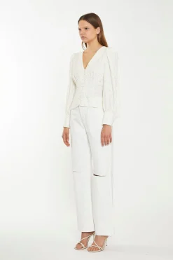 Glamorous Chic Escapes|Ripped & Distressed Jeans|Off White Straight-Leg Ripped Jeans -