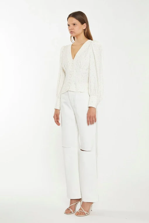 Glamorous Chic Escapes|Ripped & Distressed Jeans|Off White Straight-Leg Ripped Jeans -