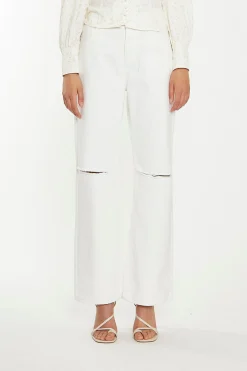 Glamorous Chic Escapes|Ripped & Distressed Jeans|Off White Straight-Leg Ripped Jeans -