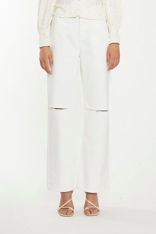 Glamorous Chic Escapes|Ripped & Distressed Jeans|Off White Straight-Leg Ripped Jeans -