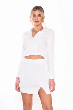 Glamorous Blazers|Jackets|Off White Textured Blazer Crop-Jacket -