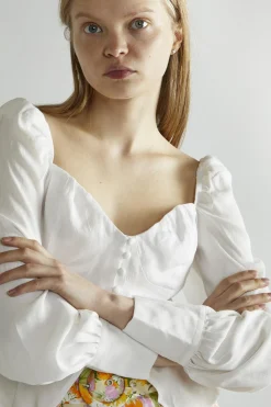 Glamorous Blouses & Shirts|Off White V-Neck Long-Sleeve Top -