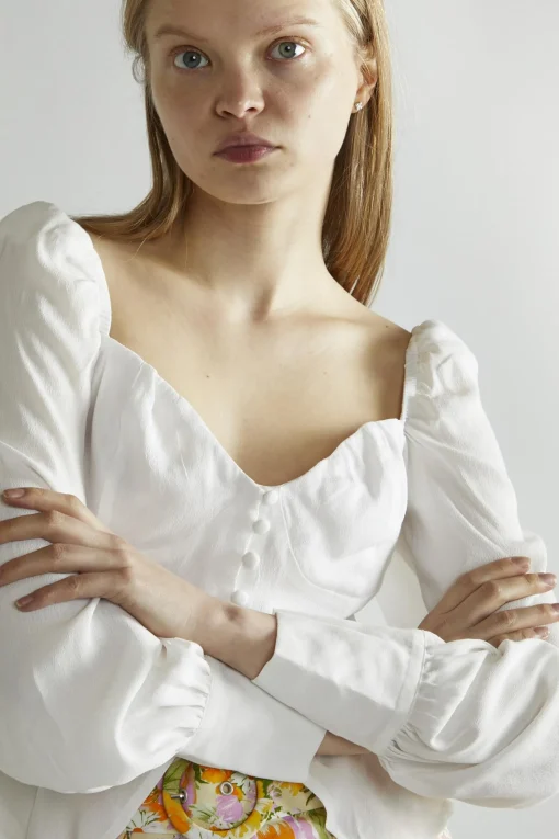 Glamorous Blouses & Shirts|Off White V-Neck Long-Sleeve Top -