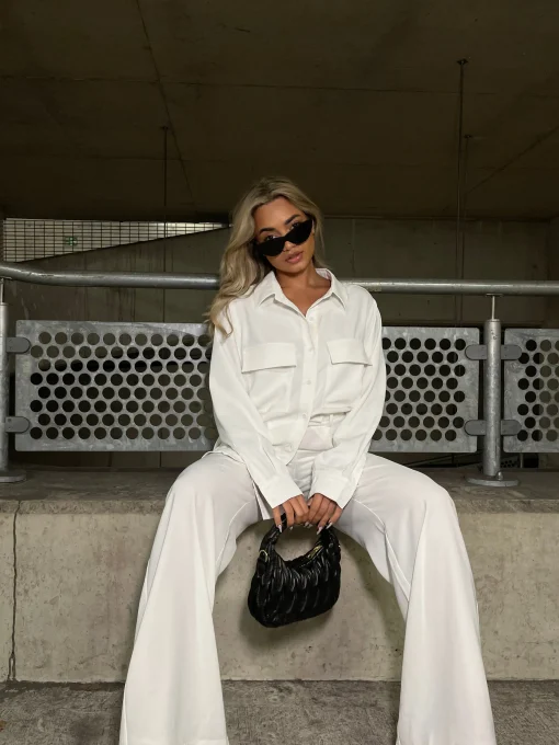 Glamorous Prom|Workwear|Off White Wide leg High Waisted-Trousers -