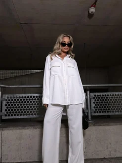 Glamorous Prom|Workwear|Off White Wide leg High Waisted-Trousers -