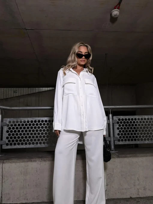 Glamorous Prom|Workwear|Off White Wide leg High Waisted-Trousers -