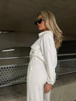 Glamorous Prom|Workwear|Off White Wide leg High Waisted-Trousers -