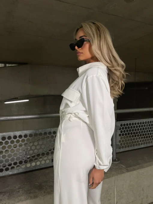 Glamorous Prom|Workwear|Off White Wide leg High Waisted-Trousers -