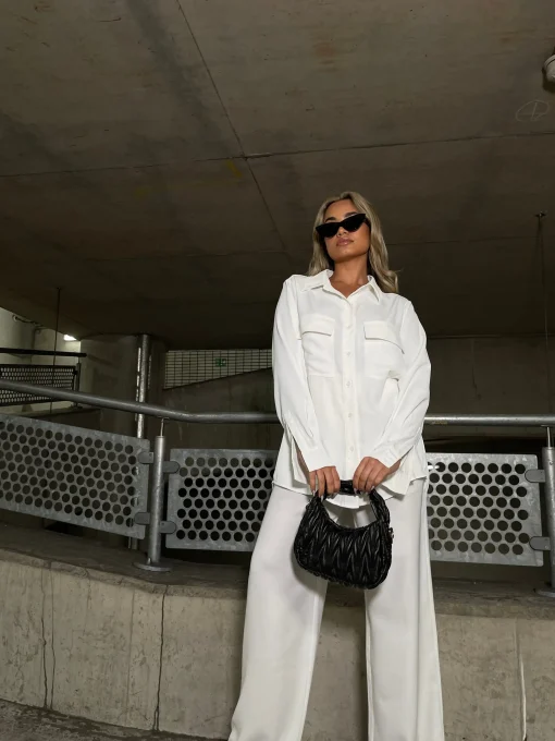 Glamorous Prom|Workwear|Off White Wide leg High Waisted-Trousers -