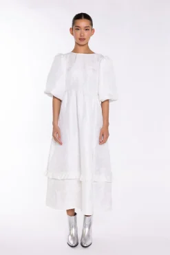 Glamorous Day Dresses|Midi & Midaxi Dresses|Off-White Brocade Tiered Tie-Back Midi-Dress -
