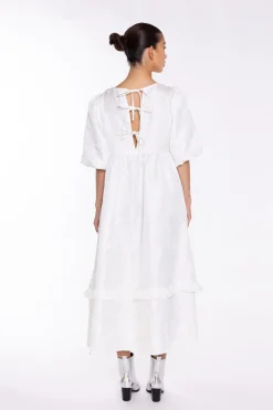 Glamorous Day Dresses|Midi & Midaxi Dresses|Off-White Brocade Tiered Tie-Back Midi-Dress -