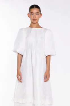 Glamorous Day Dresses|Midi & Midaxi Dresses|Off-White Brocade Tiered Tie-Back Midi-Dress -