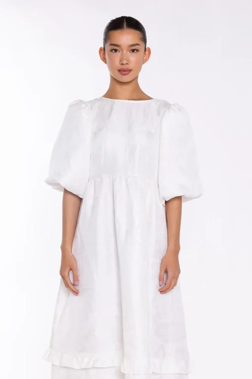 Glamorous Day Dresses|Midi & Midaxi Dresses|Off-White Brocade Tiered Tie-Back Midi-Dress -