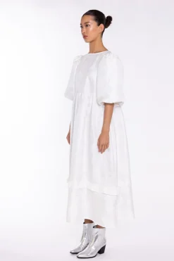 Glamorous Day Dresses|Midi & Midaxi Dresses|Off-White Brocade Tiered Tie-Back Midi-Dress -