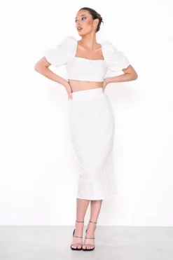 Glamorous Co-ords|Midi & Midaxi Skirts|Off-White Jacquard Pencil Midi-Skirt -