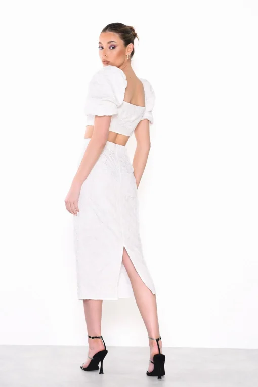 Glamorous Co-ords|Midi & Midaxi Skirts|Off-White Jacquard Pencil Midi-Skirt -