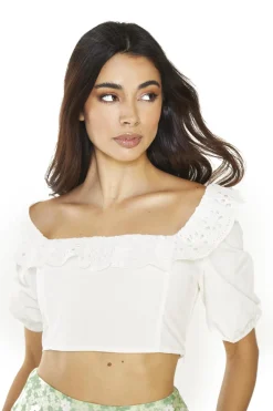 Glamorous Crops, Corsets & Bodysuits|Off-White Lace Frill Crop-Tops -