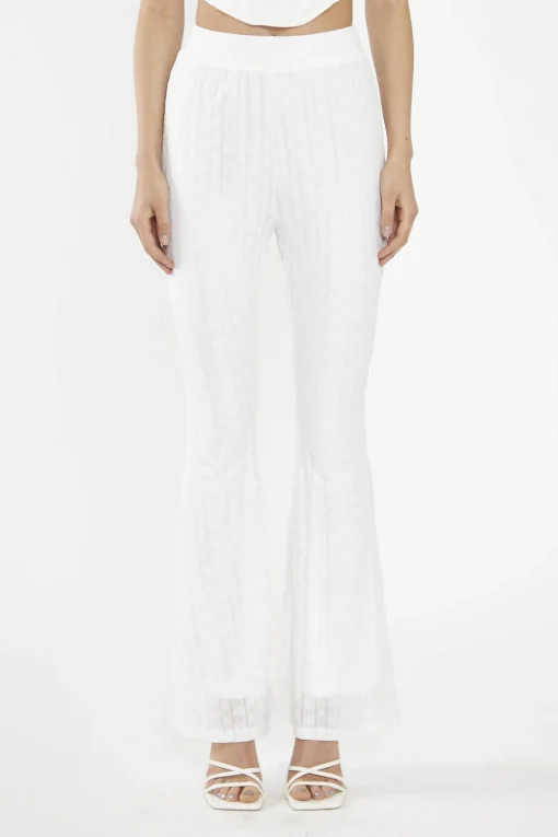 Glamorous Co-ords|Flares|Off-White Lace High Waisted Flared Trousers -