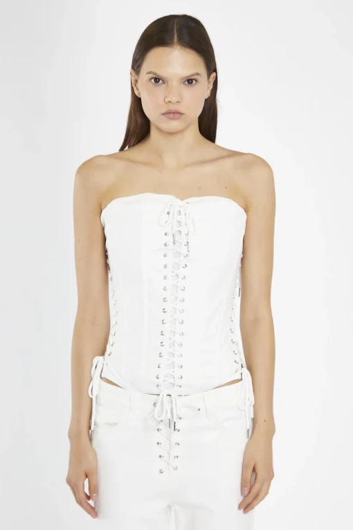 Glamorous Going Out Tops|Crops, Corsets & Bodysuits|Off-White Lace-Up Corset-Top -