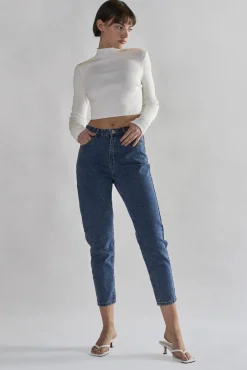 Glamorous Tops & T-shirts|Off-White Mock-Neck-Crop-Tops -