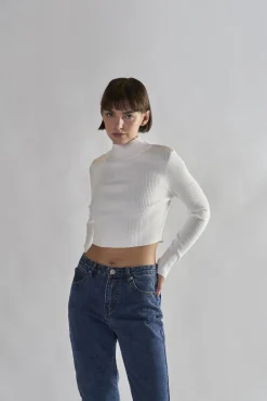 Glamorous Tops & T-shirts|Off-White Mock-Neck-Crop-Tops -