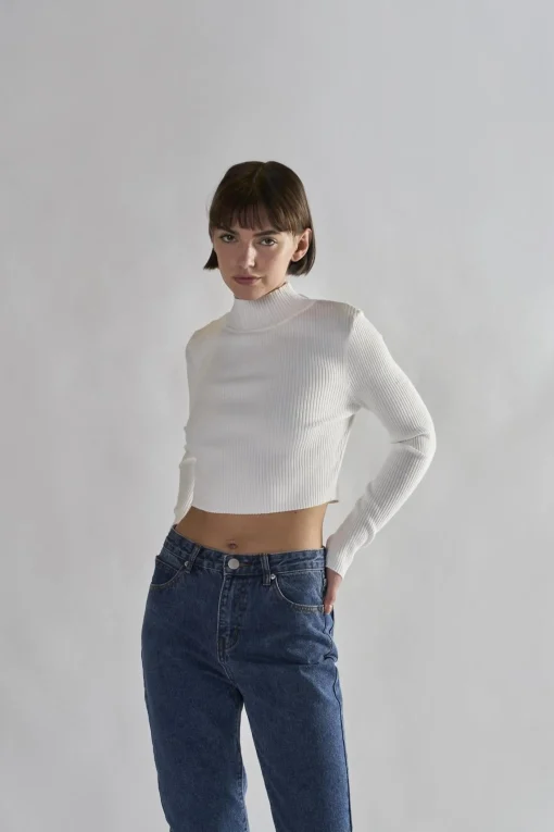 Glamorous Tops & T-shirts|Off-White Mock-Neck-Crop-Tops -