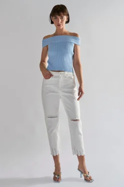 Glamorous Ripped & Distressed Jeans|Off-White Ripped Cropped-Jeans -