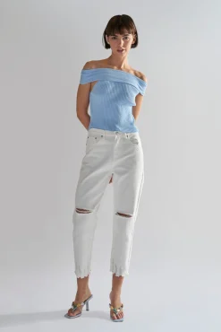 Glamorous Ripped & Distressed Jeans|Off-White Ripped Cropped-Jeans -
