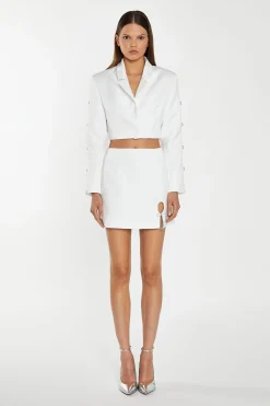Glamorous Workwear|Go To Partywear|Off-White Satin Diamante Bow Mini-Skirt -