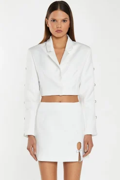 Glamorous Workwear|Go To Partywear|Off-White Satin Diamante Bow Mini-Skirt -