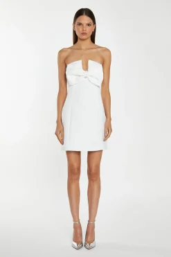 Glamorous Workwear|Go To Partywear|Off-White Satin Strapless Bow Mini-Dress -