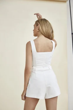 Glamorous Crops, Corsets & Bodysuits|Off-White Square-Neck Crop-Top -