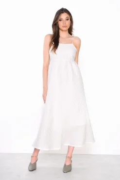 Glamorous Day Dresses|Midi & Midaxi Dresses|Off-White Texture Tie-Back Midi-Dress -