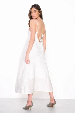 Glamorous Day Dresses|Midi & Midaxi Dresses|Off-White Texture Tie-Back Midi-Dress -