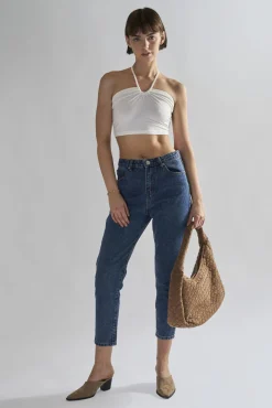 Glamorous Tops & T-shirts|Off-White Tie Neck Halter Crop-Top -