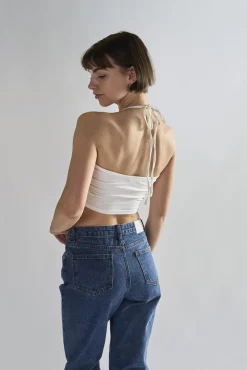 Glamorous Tops & T-shirts|Off-White Tie Neck Halter Crop-Top -