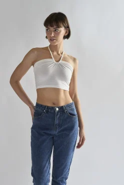 Glamorous Tops & T-shirts|Off-White Tie Neck Halter Crop-Top -