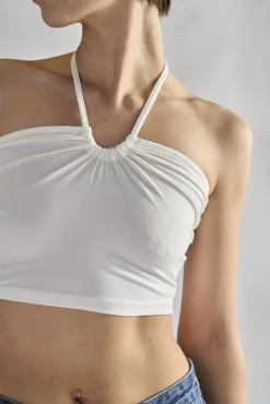 Glamorous Tops & T-shirts|Off-White Tie Neck Halter Crop-Top -