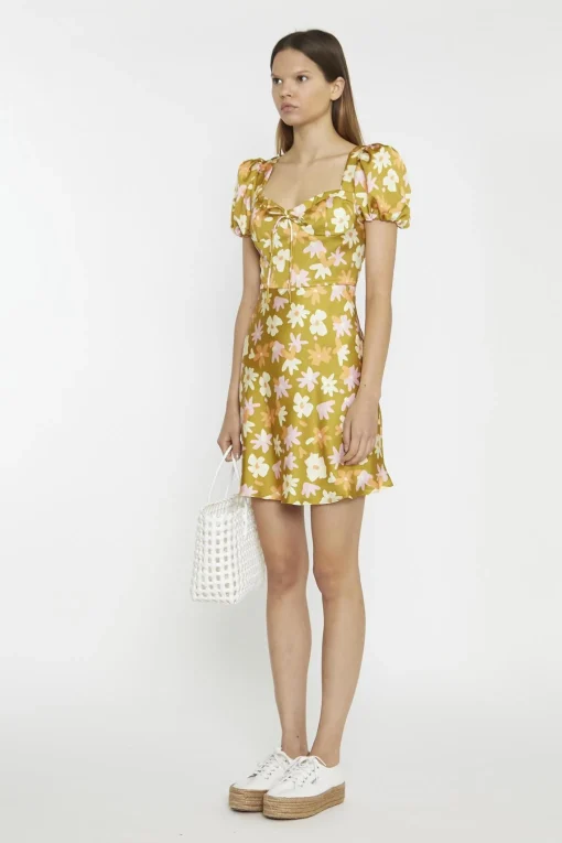Glamorous Mini Dresses|Mini Dresses|Olive Multi Flower Sweetheart Mini-Dresses -