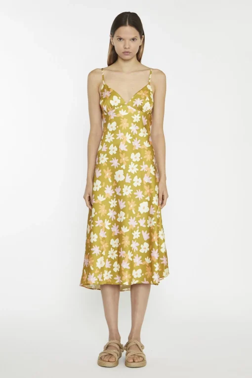 Glamorous Midi & Midaxi Dresses|Midi & Midaxi Dresses|Olive Multi-Flower Spaghetti-Strap Midi-Dress -