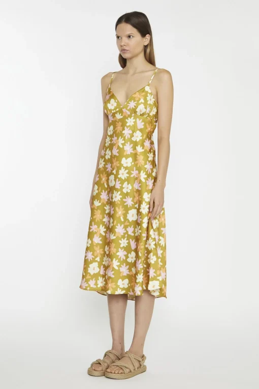 Glamorous Midi & Midaxi Dresses|Midi & Midaxi Dresses|Olive Multi-Flower Spaghetti-Strap Midi-Dress -
