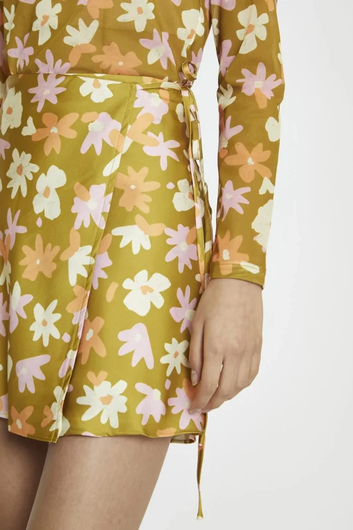 Glamorous Mini Skirts|Olive Multi-Flower Wrap Mini-Skirt -