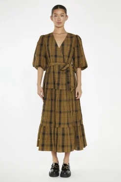 Glamorous Day Dresses|Midi & Midaxi Dresses|Olive-Check Wrap Midi-Dress -
