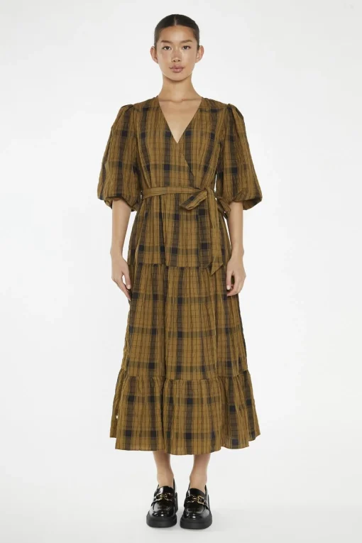 Glamorous Day Dresses|Midi & Midaxi Dresses|Olive-Check Wrap Midi-Dress -