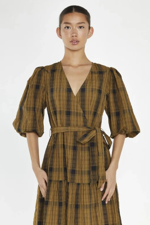 Glamorous Day Dresses|Midi & Midaxi Dresses|Olive-Check Wrap Midi-Dress -