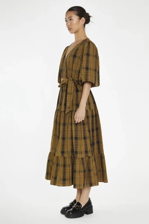 Glamorous Day Dresses|Midi & Midaxi Dresses|Olive-Check Wrap Midi-Dress -